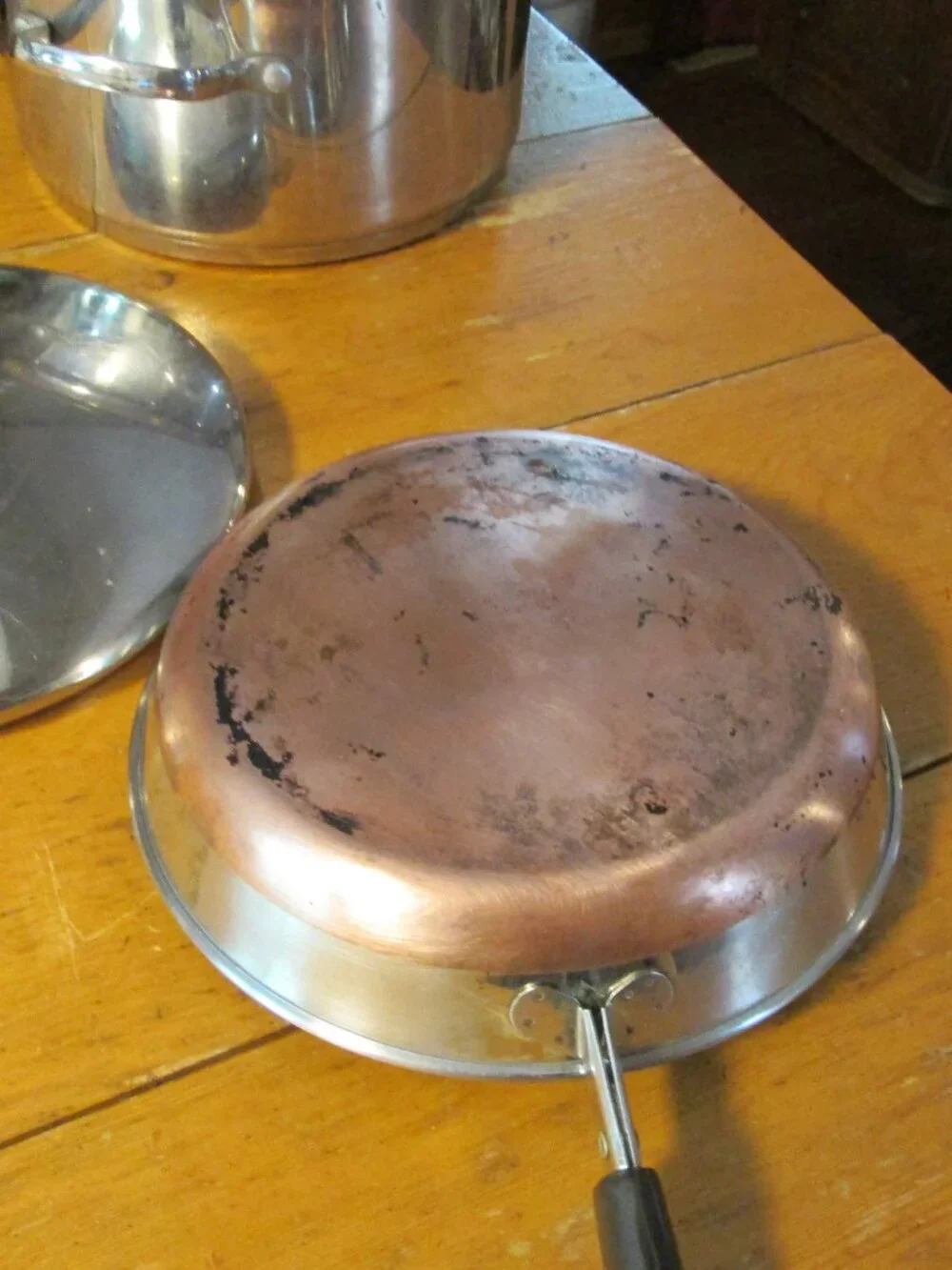 Vtg Revere ware 9 in skillet and lid 1801 clinton il copper clad